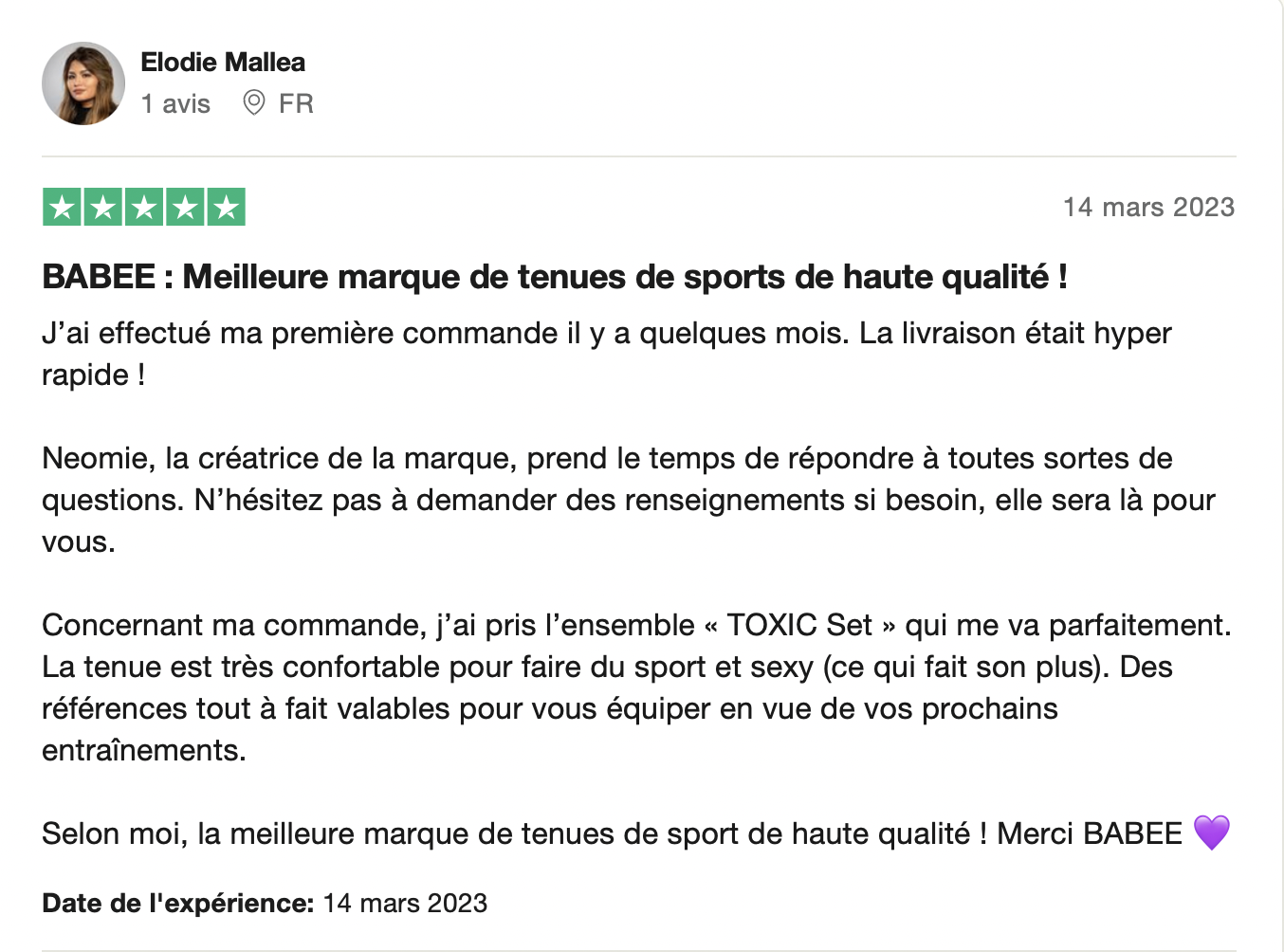 BB - AVIS TRUSTPILOT (ELODIE M)